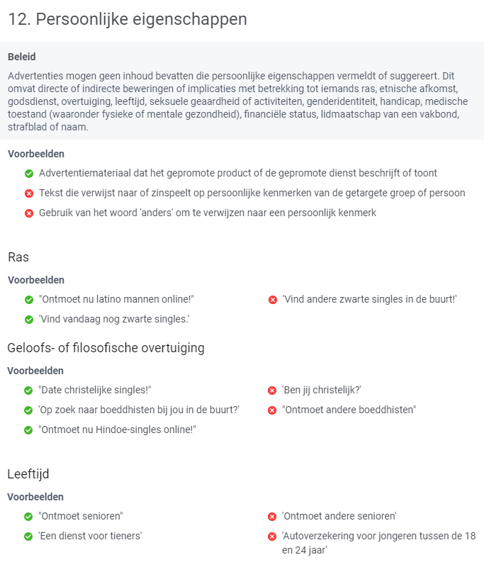 Afgekeurde facebook advertenties door persoonlijke eigenschappen beleid