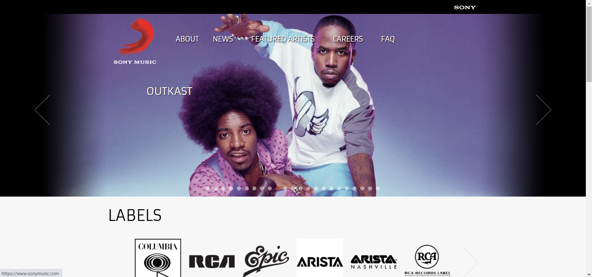 Website Sony Music in WordPress