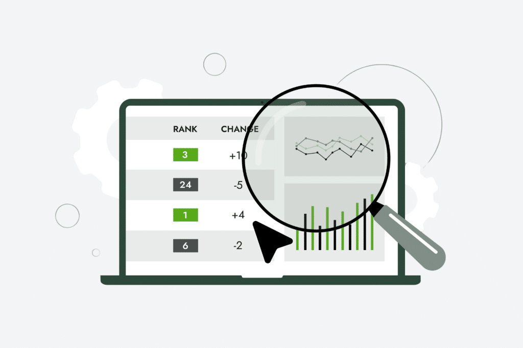 Illustratie van zoekwoorden en rankings als basis om hoger te scoren in Google