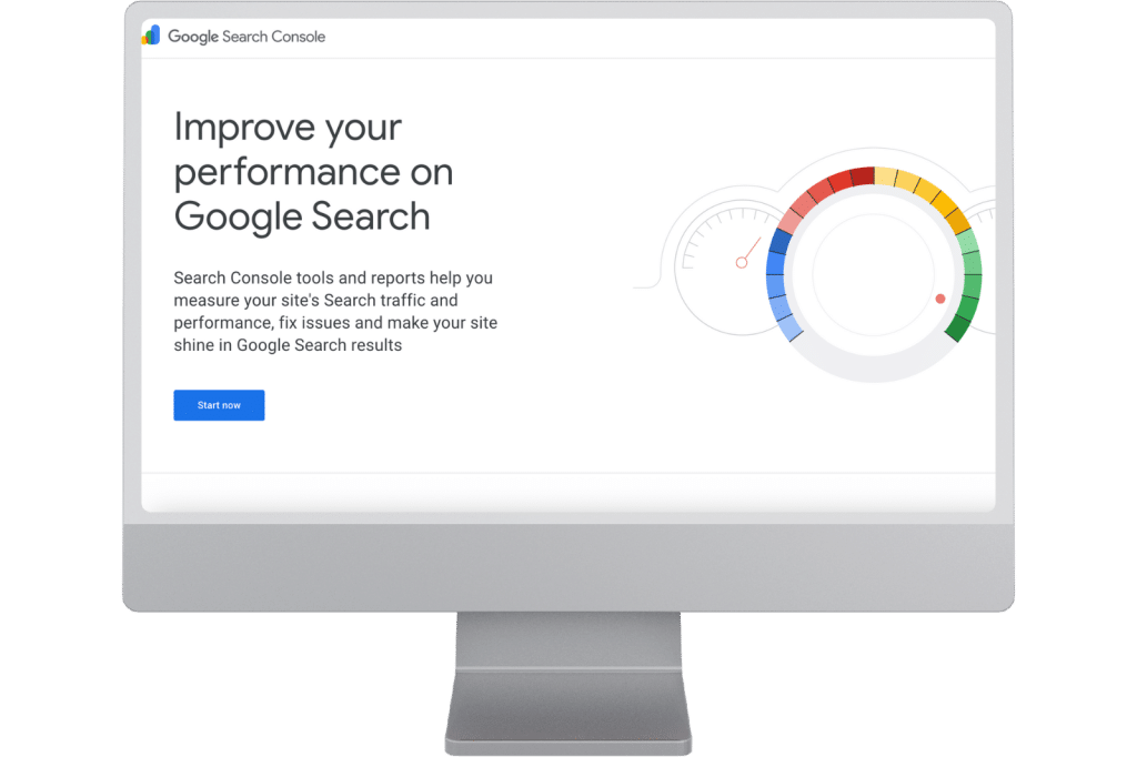 Screenshot van Google Search Console op een computerscherm, waar je de prestaties en SEO-zichtbaarheid van je website in Google kunt analyseren